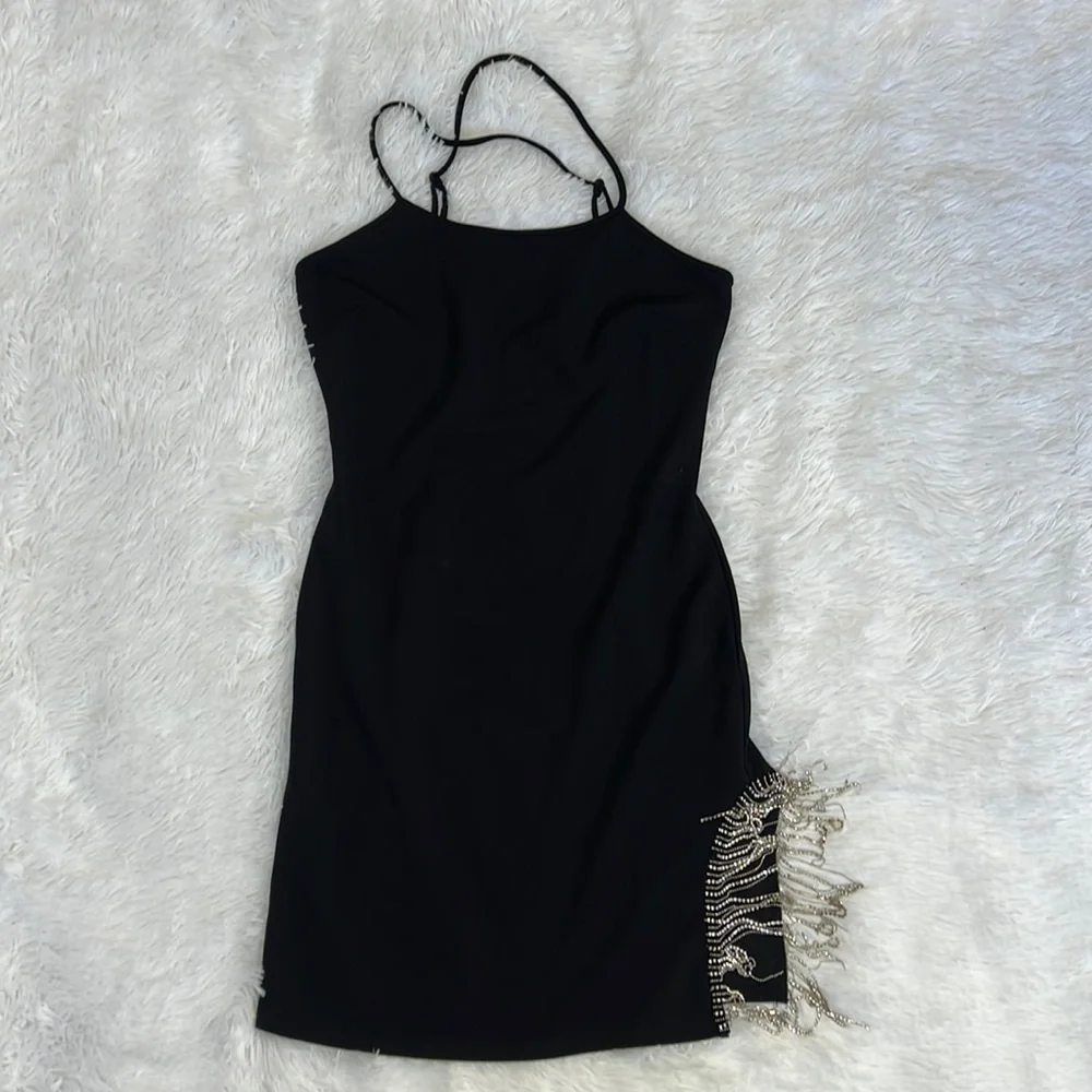 Sincerely Jules Sexy Party Dresses Sparkly Rhinestones Tassel Bodycon Mini Dress
